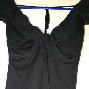 Bebe Black Ruffled V-Neck Shirt